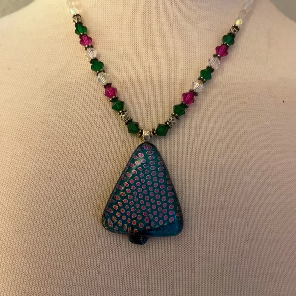 🎄Simulated magic color quartz drop Christmas tree pendant with quartz beads 12” - Picture 1 of 8